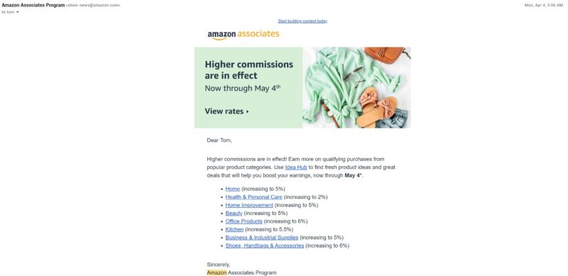 Amazon Associates April 2022 Commission Rate Increase