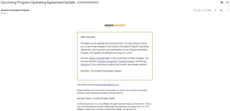 Amazon Associates Letter - April 2020