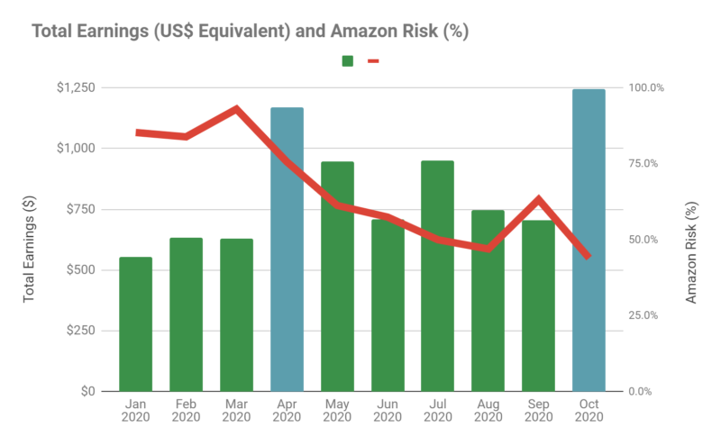 Total Earnings and Amazon Risk - Jan 2020 to Oct 2020